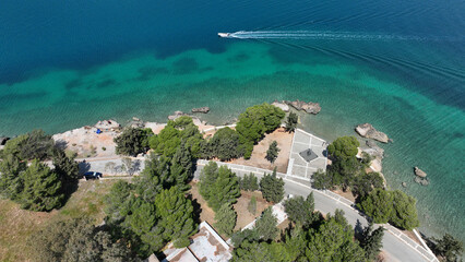 Aerial drone photo from natural forest called Kentri or Kedri of historic marine village of...