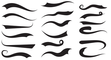 Set of Swoosh vector. Hand drawn swoosh elements, and swoop underline typography tails shape in flat styles. Set of ribbons. Design concept element collection.