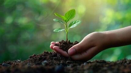 Gentle hand tenderly nurturing a young sprout in verdant soil embodying World Environment Day isolated on a gradient background