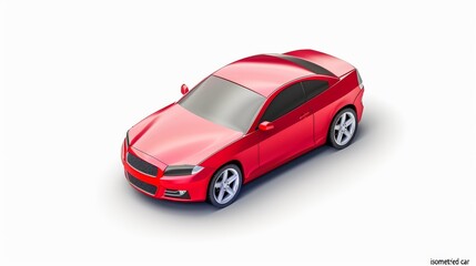  Red Sedan Isometric View on White Background. 3d model.