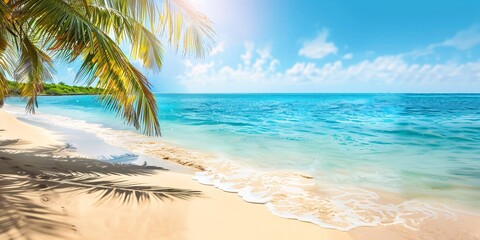 Palm trees on the caribbean tropical beach. Island, Dominican Republic. Vacation travel background