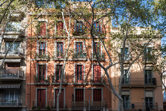 Fototapeta Barcelona, Spain: typical house facades, Gracia district
