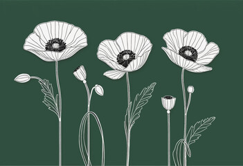 Minimalist Doodle of One Continuous Line Art Decorative Poppy Draw