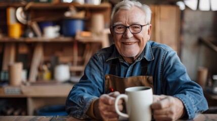A Cheerful Craftsman Enjoying Coffee