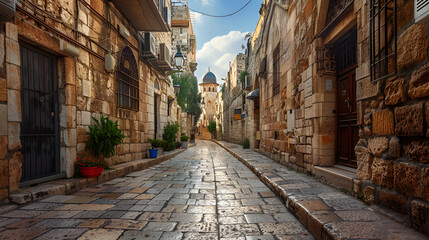 Naklejka premium Old Street Jerusalem, Generative Ai