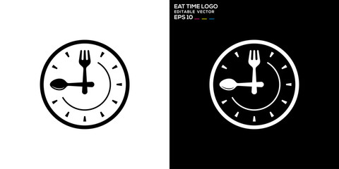 Vector design template of fork and spoon combination with clock logo, restaurant, meal, rest, symbol icon EPS 10