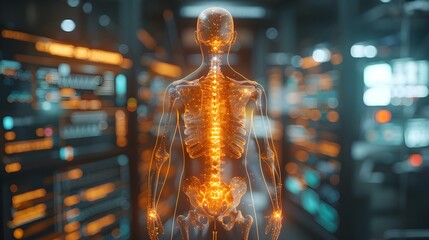 Advanced Spine Health Visualization in a High-Tech Setting. Concept Physical Therapy, Spine Health, Visualization Techniques, High-Tech Setting, Advanced Techniques - obrazy, fototapety, plakaty