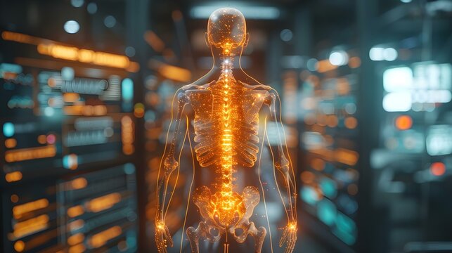 Advanced Spine Health Visualization in a High-Tech Setting. Concept Physical Therapy, Spine Health, Visualization Techniques, High-Tech Setting, Advanced Techniques
