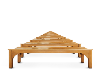 Several long wooden chairs PNG transparent