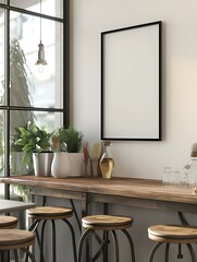 Frame Mockup, Cafe Interior Background, 3d render