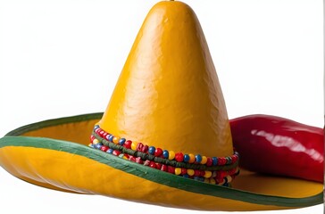 Mexican sombrero hat with red peeper in transparent background, Cinco de Mayo 5th May