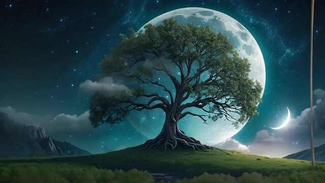 tree on a full moon night