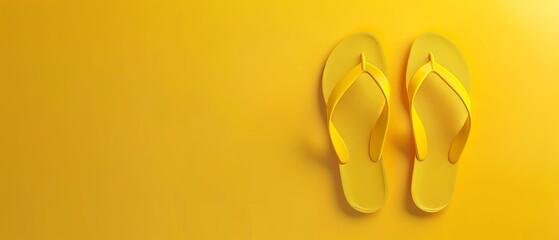 Yellow flip-flops on a yellow background. Summer concept rendered in 3D. - obrazy, fototapety, plakaty