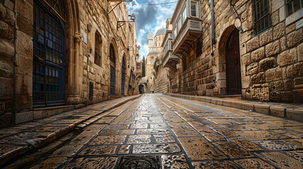 Obraz premium Old Street Jerusalem, Generative Ai