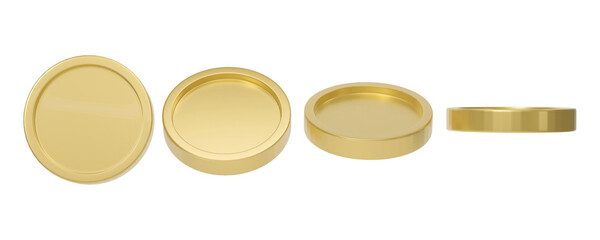 Set of golden coin in different shape Isolated on transparent background. 3D PNG File