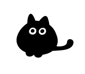 Vector isolated one single cute cartoon funny black cat kitten lying sitting colorless black and white contour line easy drawing