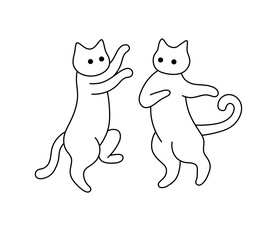 Vector isolated two dancing cats funny colorless black and white contour line easy drawing
