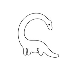 Vector isolated one single dinosaur with long neck one single contemporary line colorless black and white contour line easy drawing