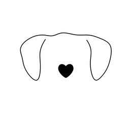 Vector isolated simple dog muzzle ears with nose colorless black and white contour line easy drawing