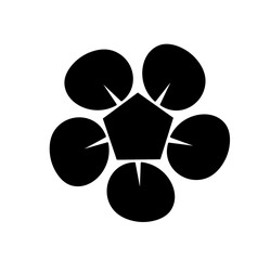 Vector isolated one single simple geometrical flower with pentagon center and five petals colorless black and white outline silhouette shadow shape stencil solid black