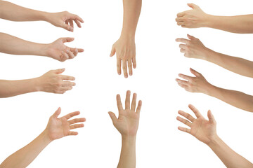Set of young man's hand different gesturing, Isolated on transparent background. PNG File