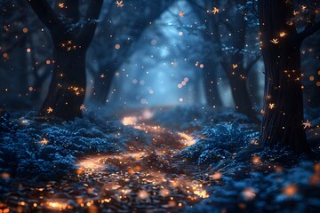 Path Through Forest With Stars. Generative AI