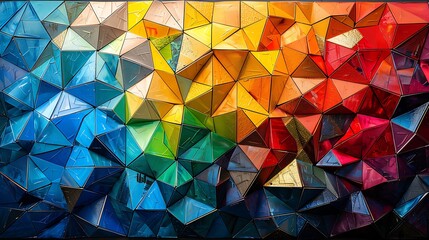 A colorful mosaic of triangles and polygons, interlocking in a mesmerizing pattern. - obrazy, fototapety, plakaty