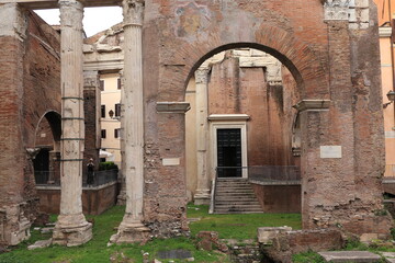 Portico di Ottavia Brick Arch with Stone Columns in Rome, Italy