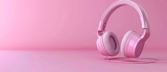 Three-dimensional rendering of headphones with pink background. Valentine's love song concept.
