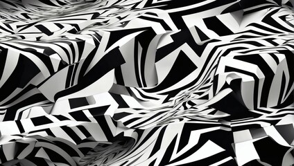 Black and white zigzag abstract design background. Zigzag patterns representing a complex curved surface.