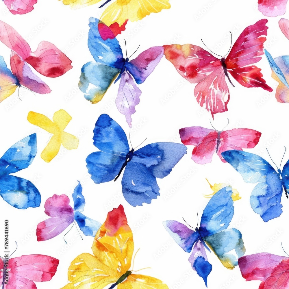 Poster Group of colorful butterflies on a plain white background. Perfect for various design projects