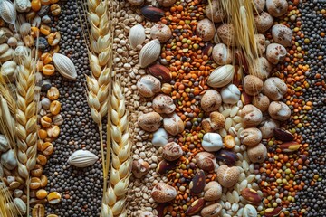 Assorted grains and seeds for healthy eating options