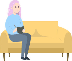 Psychotherapy session - psychologist sitting on sofa. Mental health concept, vector illustration in flat style