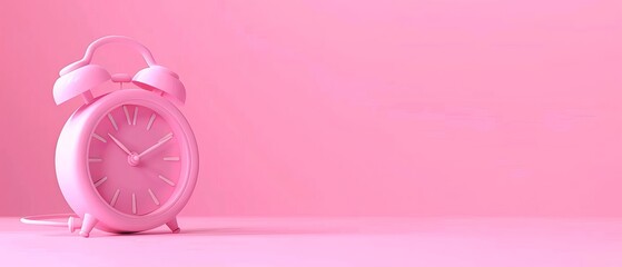 This is a 3D rendering of an alarm clock on a pastel pink background. It has a minimal concept.