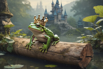 Frog king from fairy tale wearing crown