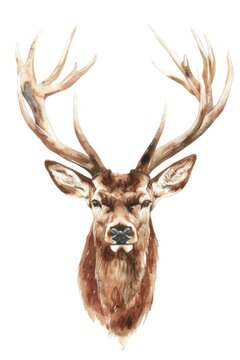 A beautiful watercolor painting of a deer's head. Perfect for nature lovers and wildlife enthusiasts