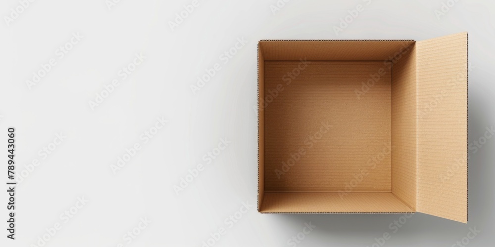 Poster an open cardboard box on a white surface. ideal for packaging or delivery concepts