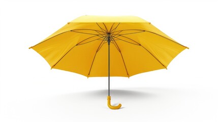 Bright yellow umbrella open on plain white background, ideal for weather or protection concepts