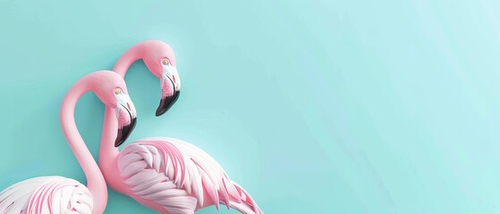 Naklejka premium Summer concept with flamingo rubber on pastel blue background. 3d rendering.