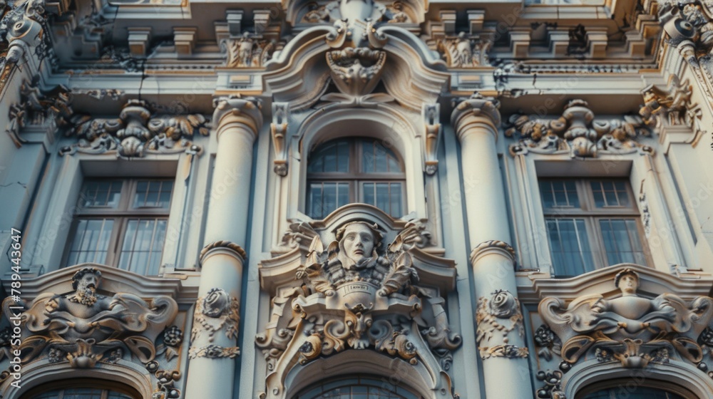 Poster A large building with a prominent clock on the front