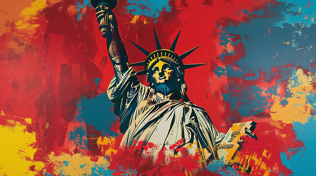grunge vector style illustration of statue of liberty, 4th of july celebration, independence day, USA yankee pride