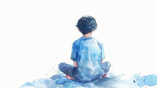 A painting of a boy sitting on a cloud. Suitable for dreamy or imaginative concepts