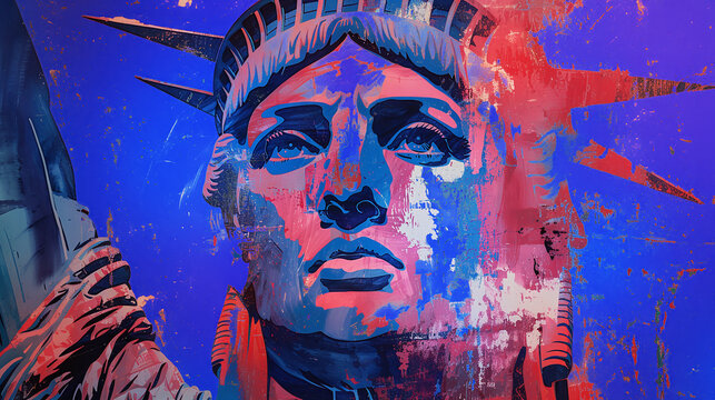 grunge vector style illustration of statue of liberty, 4th of july celebration, independence day, USA yankee pride
