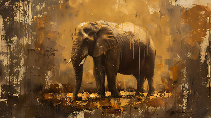 Oil painting elephant wallpaper the symbol of power and power of greatness.