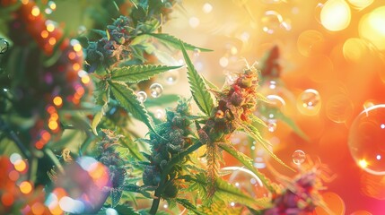 Microscopic Insight: The Botanical Origin of Medicinal Cannabis Compounds THC and CBD - obrazy, fototapety, plakaty
