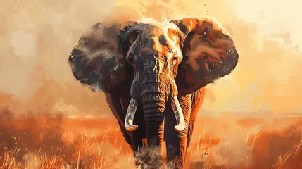 Foto op Aluminium Oil painting elephant wallpaper the symbol of power and power of greatness. © DrPhatPhaw