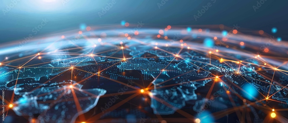 Poster a global network of technology. 3d rendering
