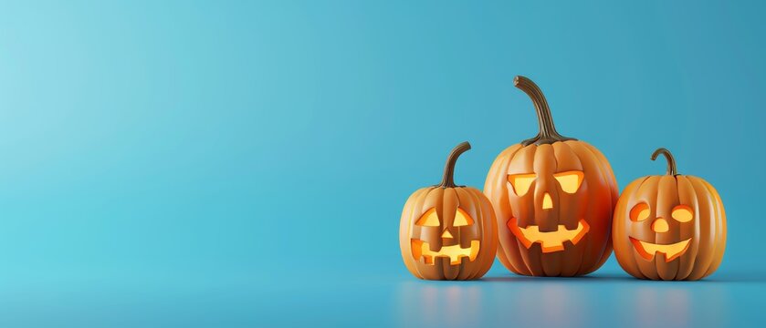 3D rendering of Halloween pumpkins on a blue background