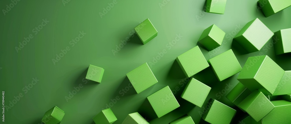 Poster green background with cubes. 3d rendering
