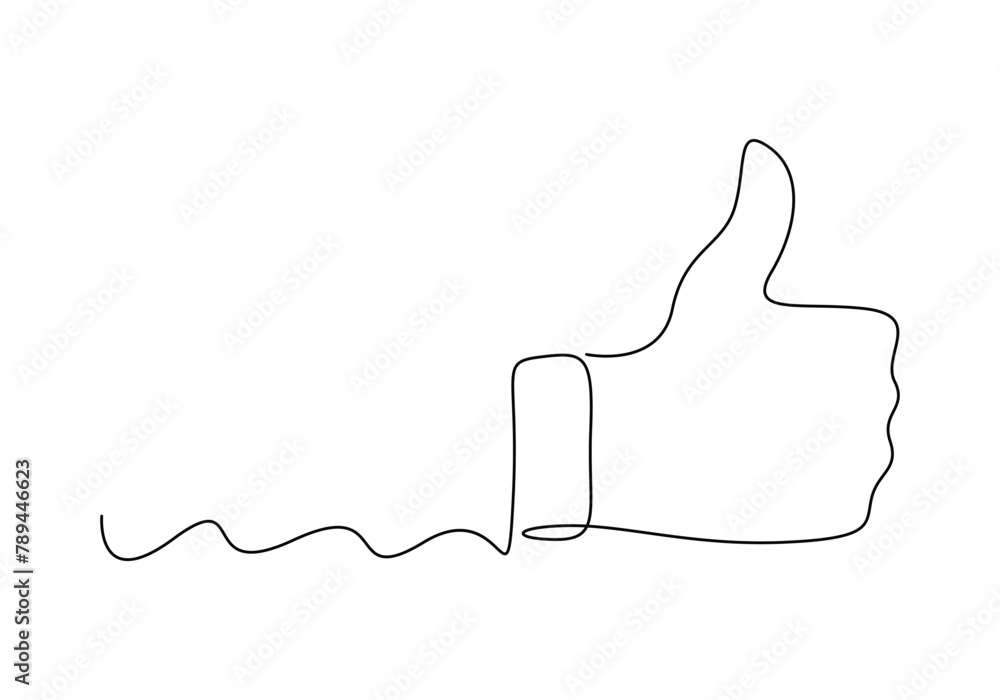 Poster one continuous line drawing of like hand showing thumb up. isolated on white background vector illus